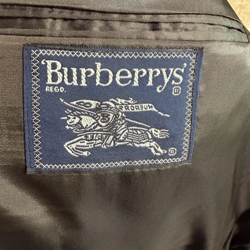 VTG Burberry Windowpane Plaid Men's 40R Black Camel Hair Blazer Sport Coat Chalk